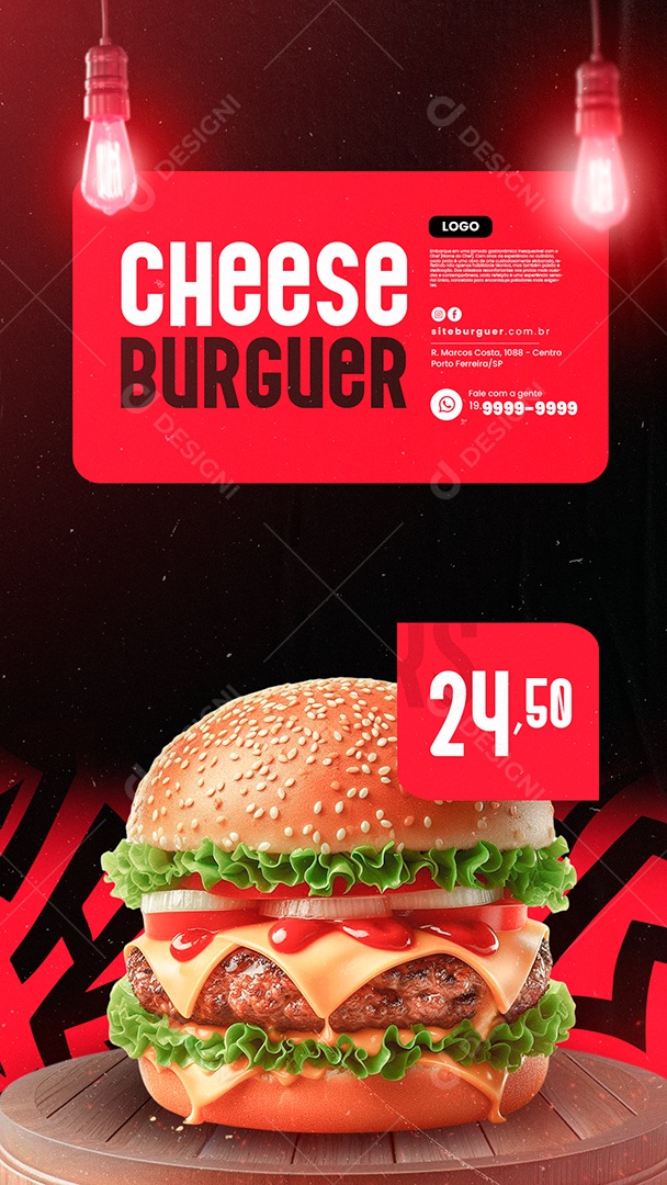 Story Hamburgueria Cheese Burguer Social Media PSD Editável