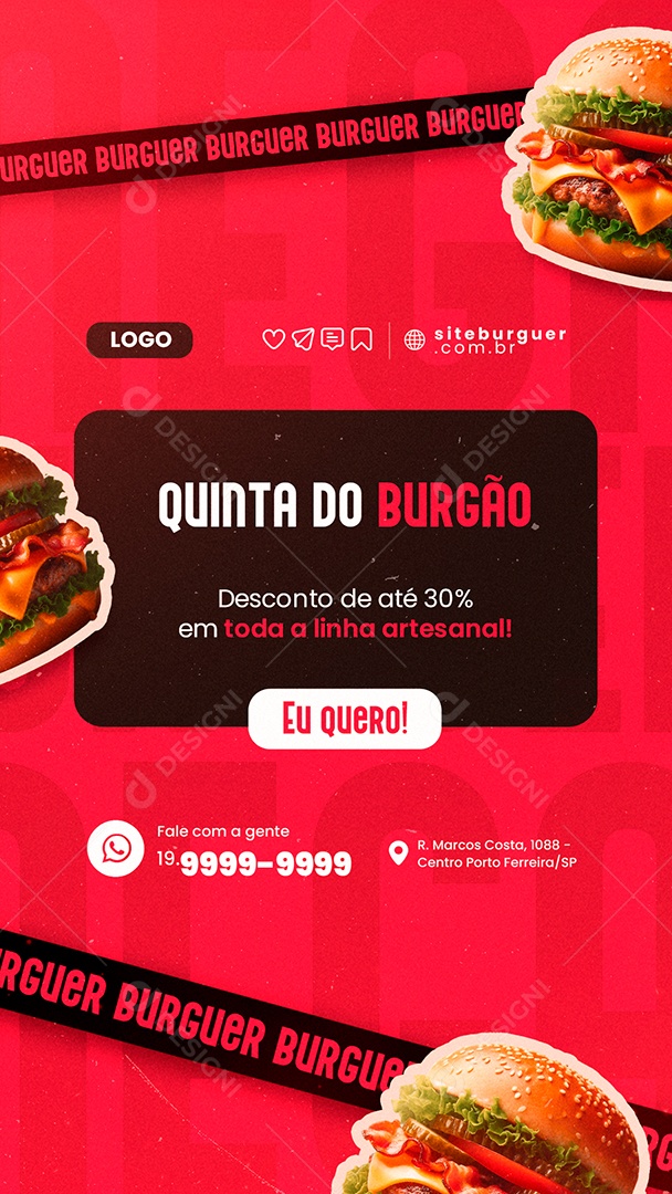 Story Hamburgueria Quinta do Burgão Desconto de Até 30% Social Media PSD Editável