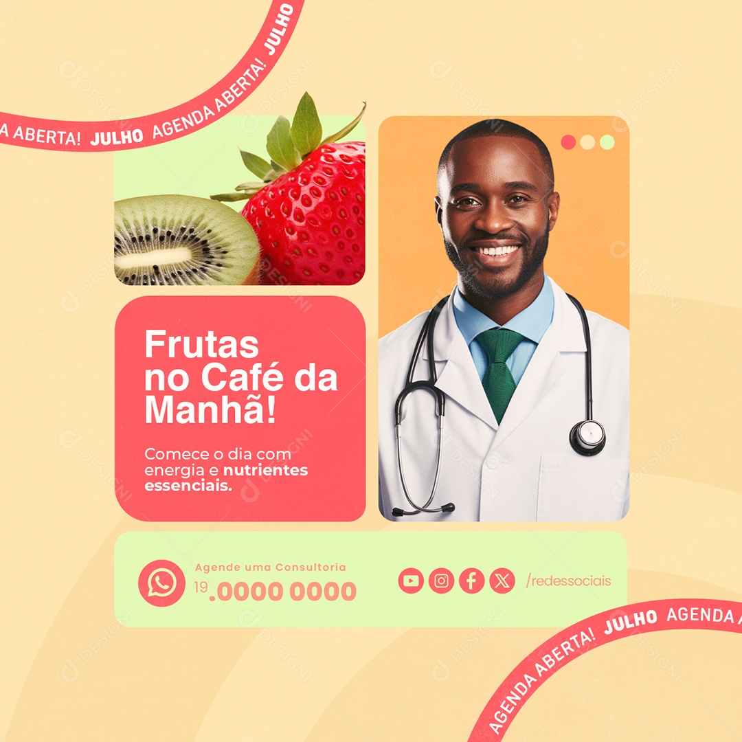 Nutricionista Frutas no Café da Manhã Social Media PSD Editável