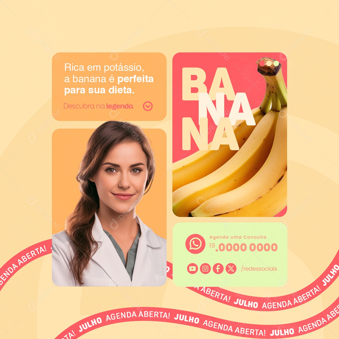 Nutricionista Banana Rica em Potássio Social Media PSD Editável