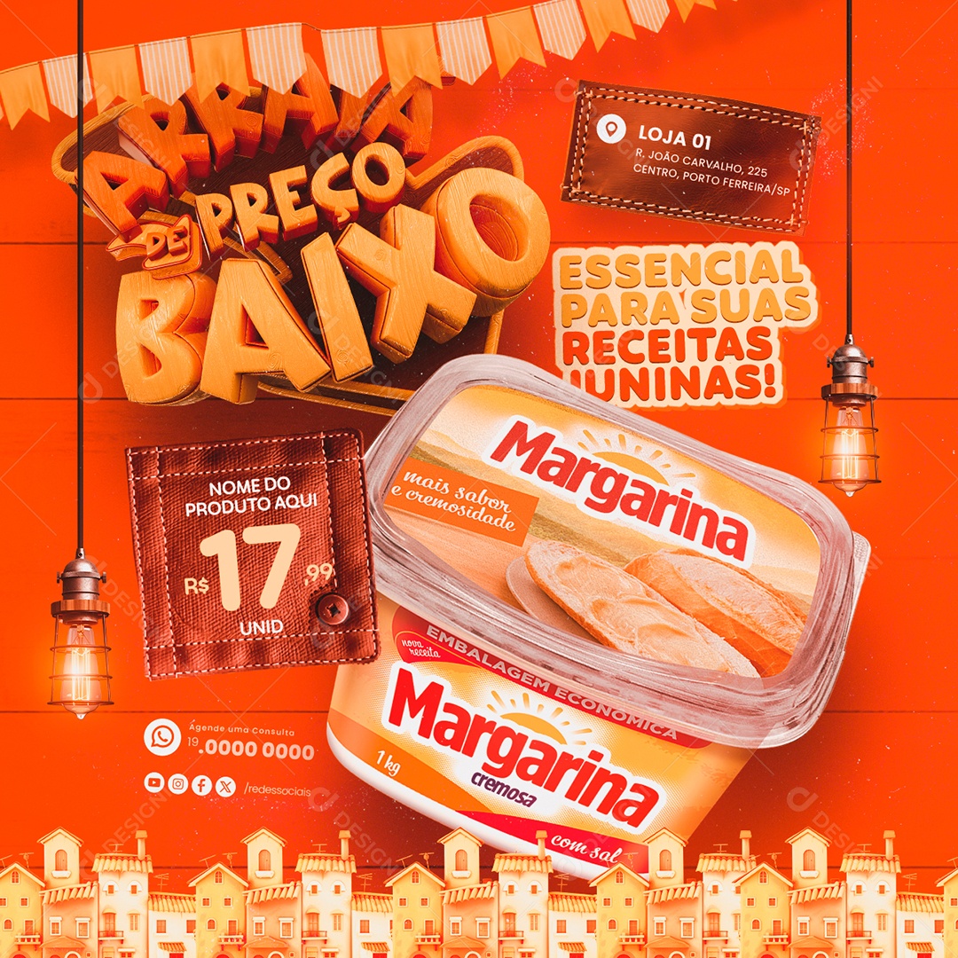 Supermercado Arraiá de Preço Baixo Margarina Receitas Juninas Social Media PSD Editável