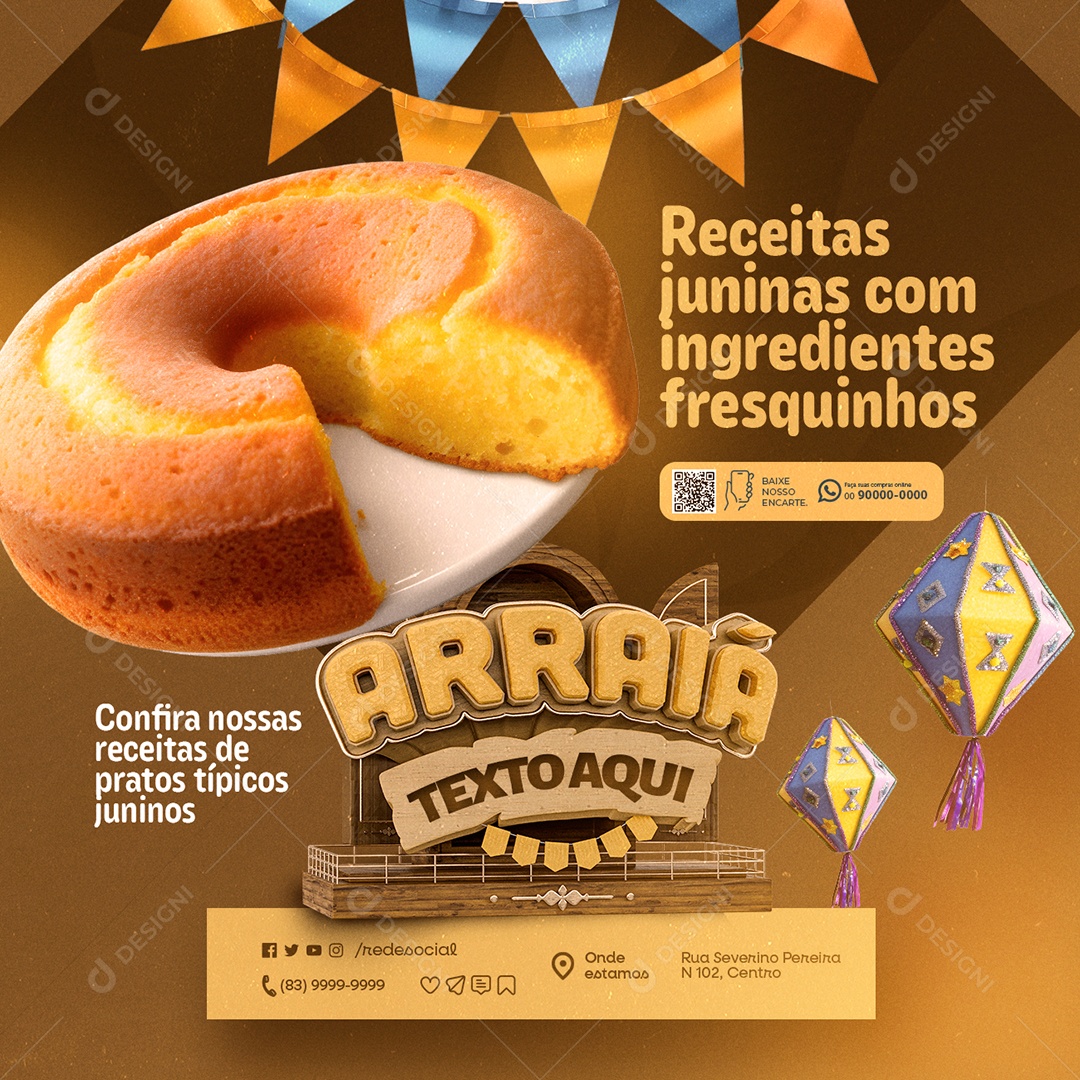 Supermercado Arraiá Receitas Juninas Social Media PSD Editável