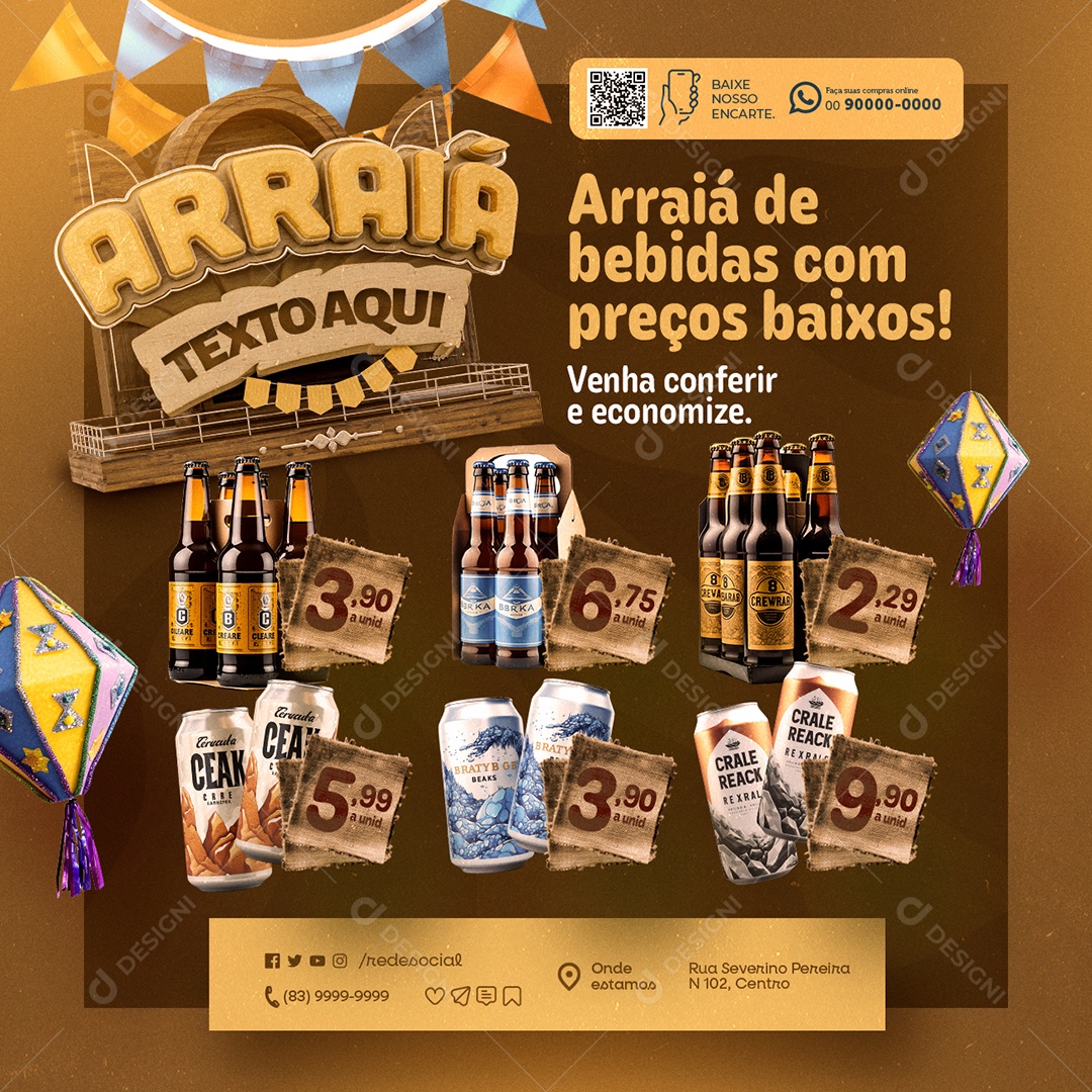 Supermercado Arraiá Preços Baixos Social Media PSD Editável