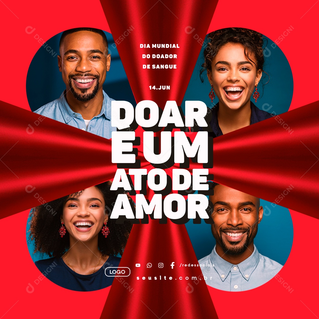 Dia Mundial do Doador de Sangue 14 de Junho Doar é Um Ato de Amor Social Media PSD Editável