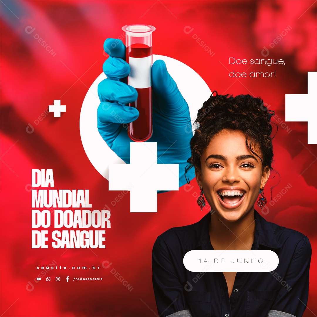 Dia Mundial do Doador de Sangue 14 de Junho Doe Sangue Social Media PSD Editável