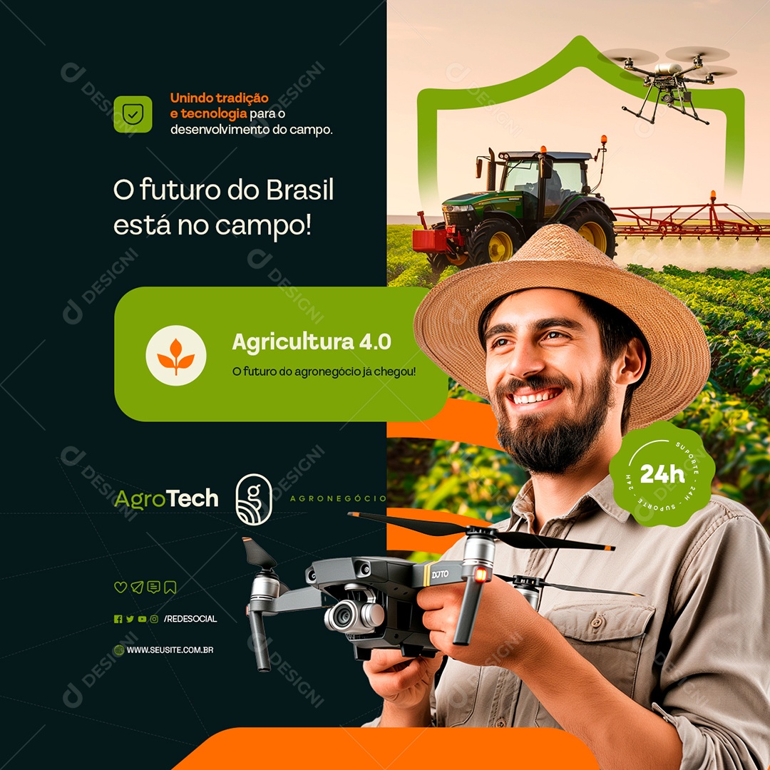 Agro Tech Drones O Futuro do Brasil Está no Campo Agricultura Social Media PSD Editável