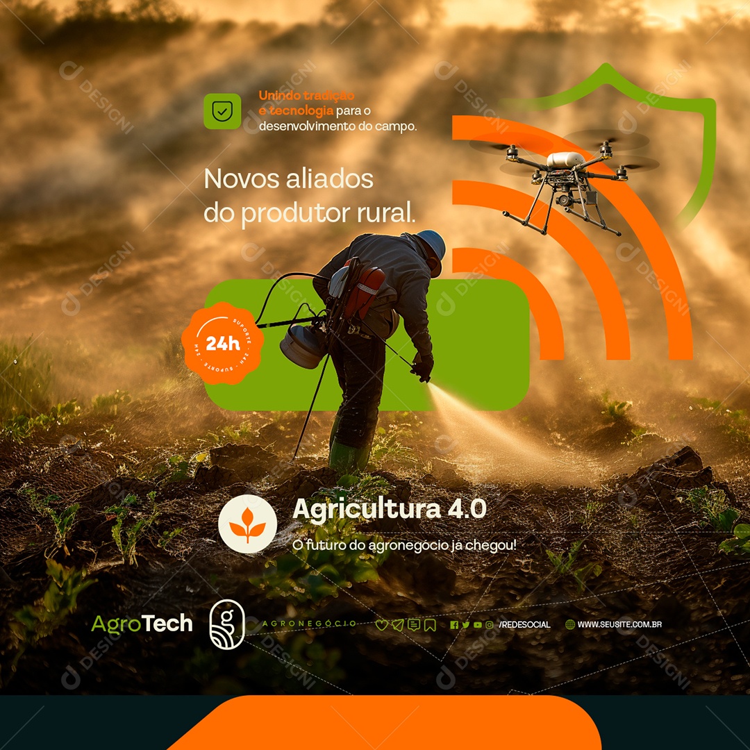 Social Media Agro Tech Drones Novos Aliados do Produtor Rural PSD Editável