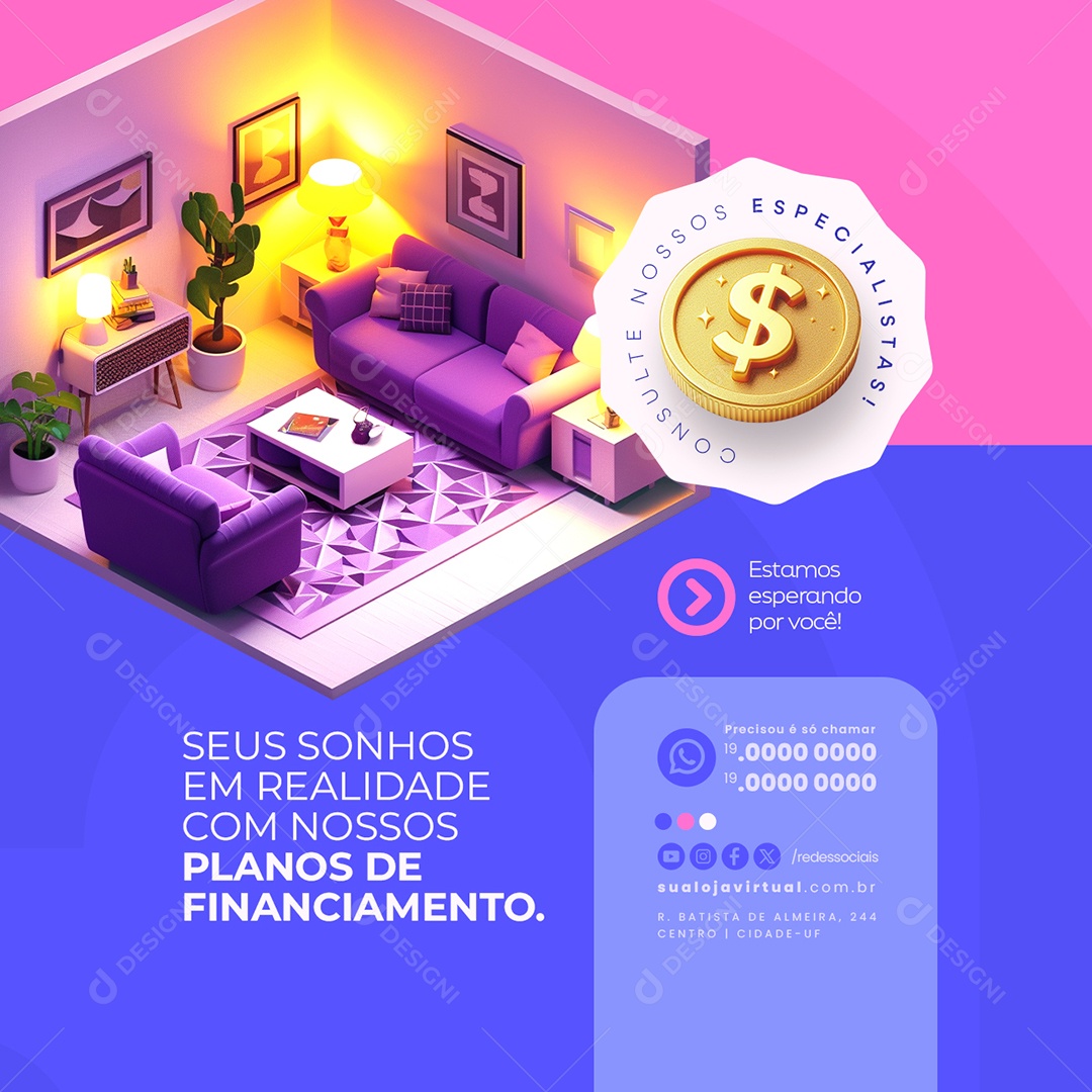 Financiamento Seus Sonhos em Realidade Social Media PSD Editável