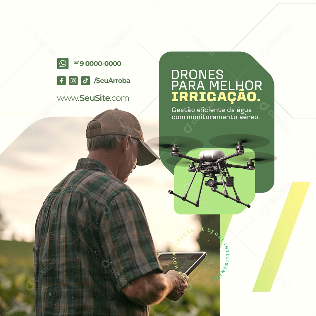 Agronegócio Drones para Melhor Irrigação Social Media PSD Editável