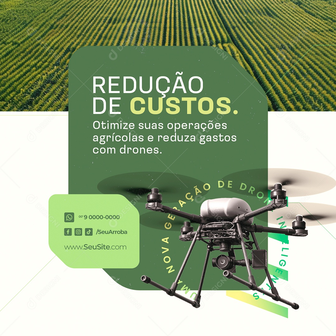 Agronegócio Drones Redução de Custos Social Media PSD Editável