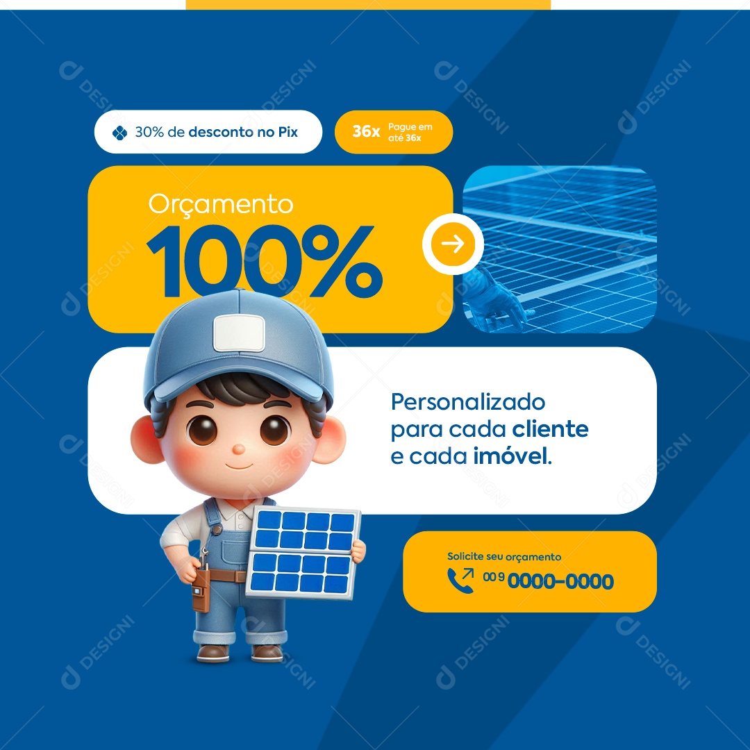 Energia Solar Orçamento 100% Personalizado Social Media PSD Editável