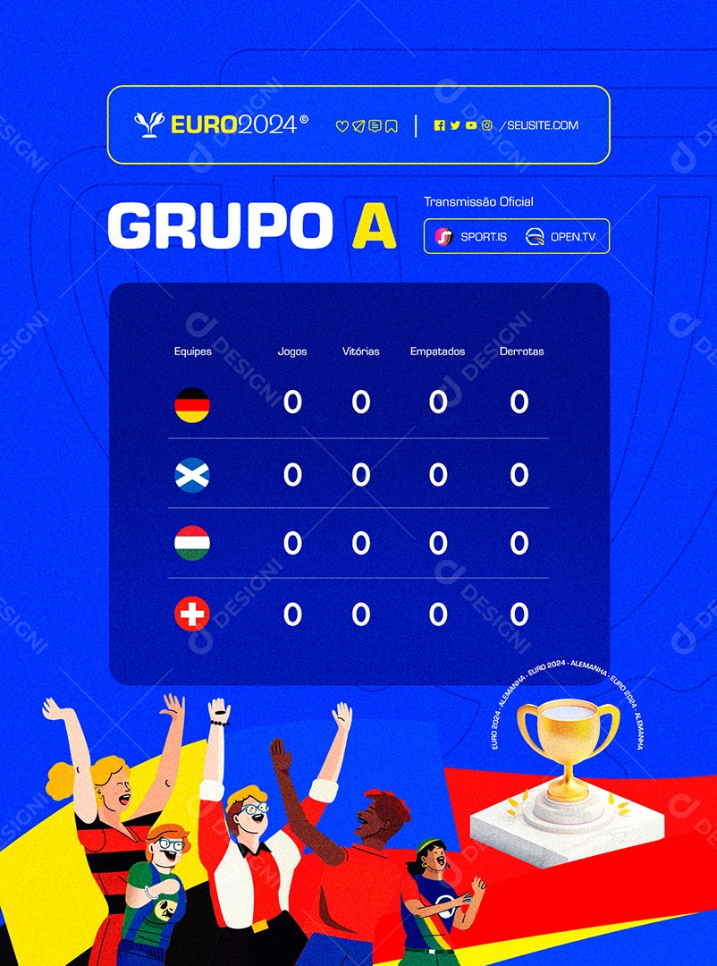 Euro 2024 Grupo A Transmissão Oficial Social Media PSD Editável