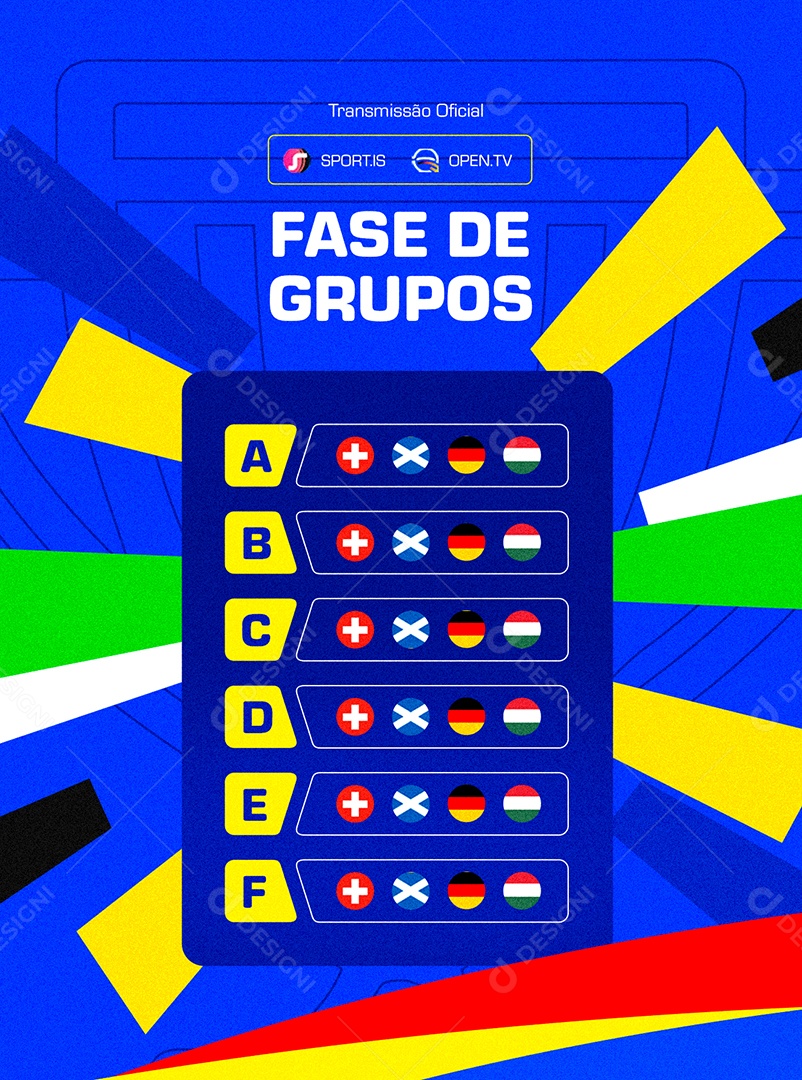 Euro 2024 Fase de Grupos Transmissão Oficial Social Media PSD Editável