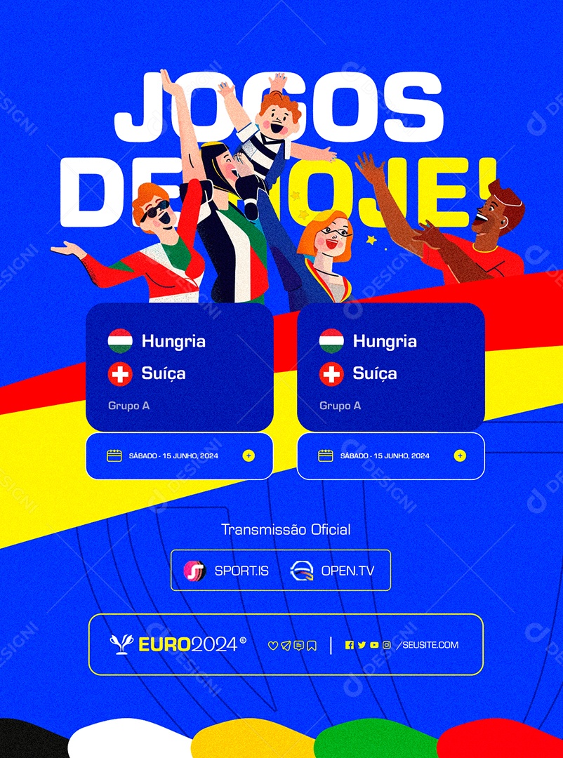 Euro 2024 Jogos de Hoje Hungria x Suíça Social Media PSD Editável