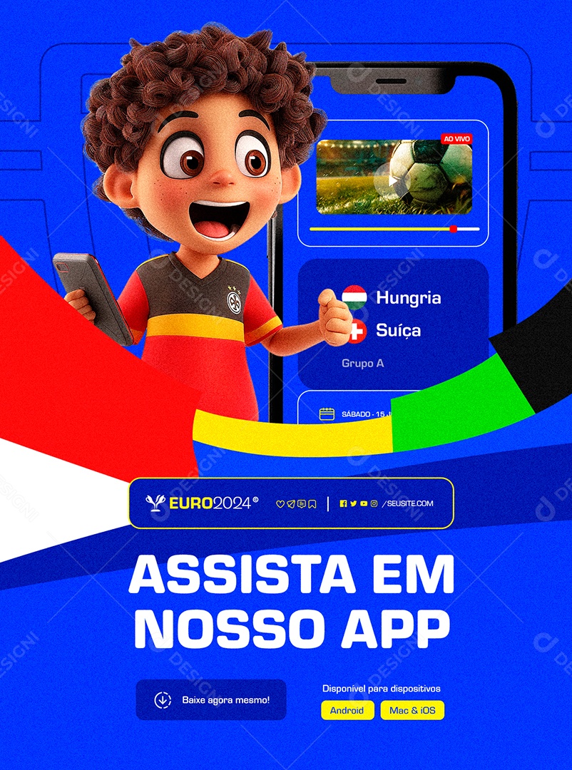 Euro 2024 Hungria x Suíça Assista em Nosso App Social Media PSD Editável