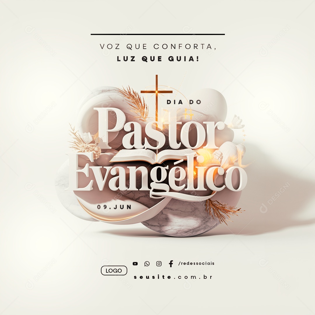 Dia do Pastor Evangélico 09 de Junho Social Media PSD Editável