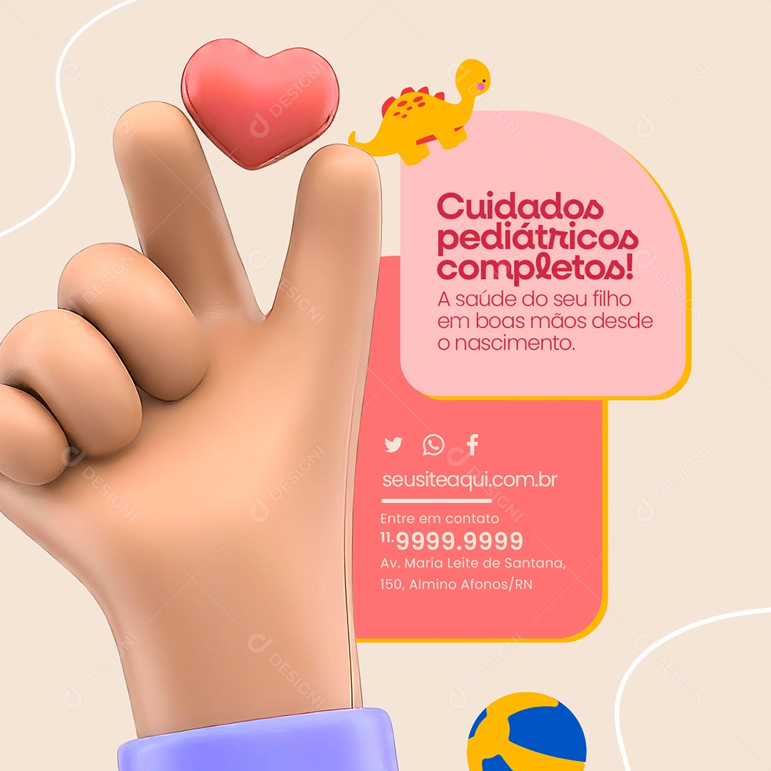 Clinica Pediátrica Cuidados Pediátricos Completos Social Media PSD Editável