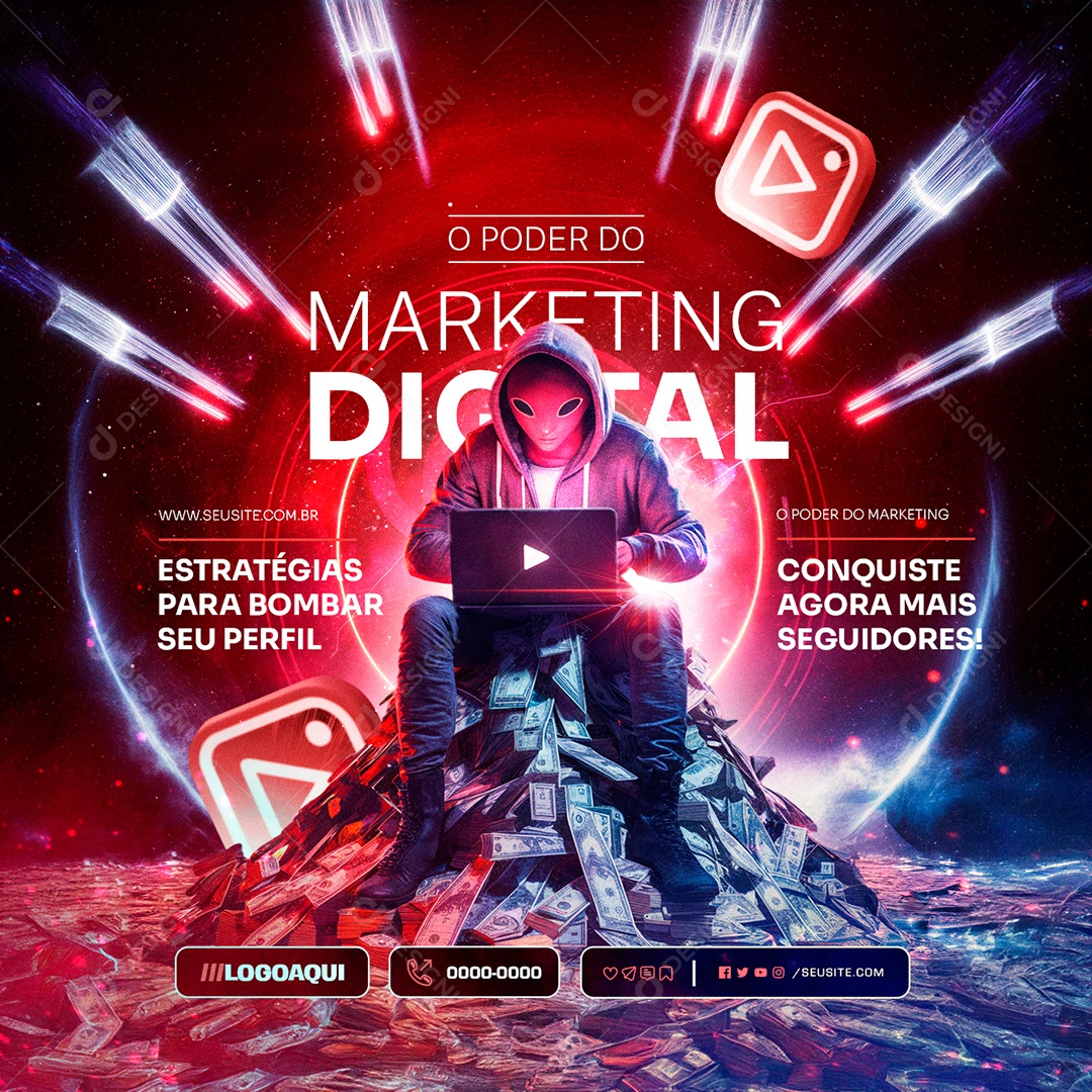 Marketing Digital Conquiste Agora Mais Seguidores Social Media PSD Editável