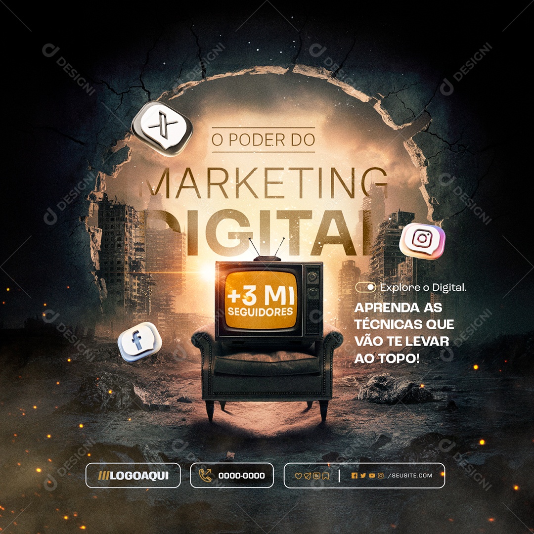 O Poder do Marketing Digital Aprenda as Técnicas Social Media PSD Editável