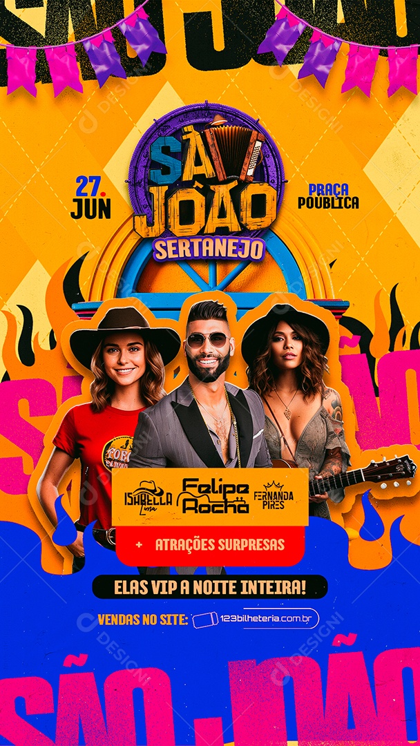 Story Flyer São João Sertanejo Isabella Lima Felipe Rocha Fernanda Pires Social Media Psd 6870