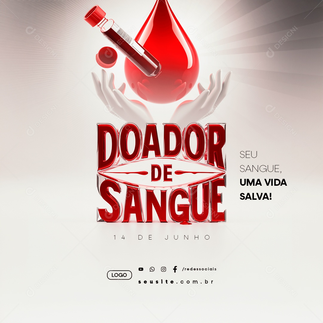 Dia do Doador de Sangue 14 de Junho Uma Vida Salva Social Media PSD Editável