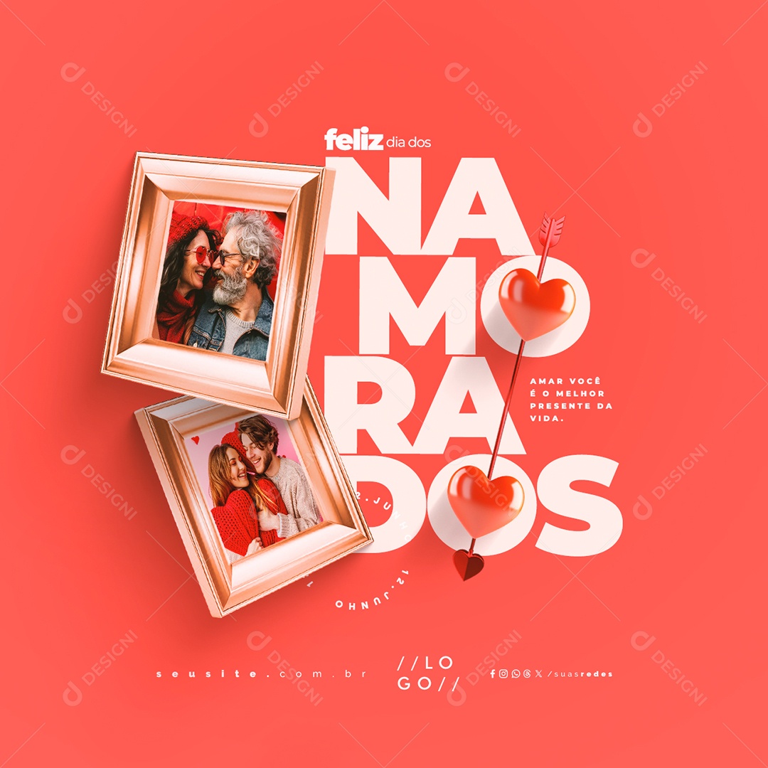 Feliz Dia dos Namorados 12 de Junho Amar Você é o Melhor Social Media PSD Editável