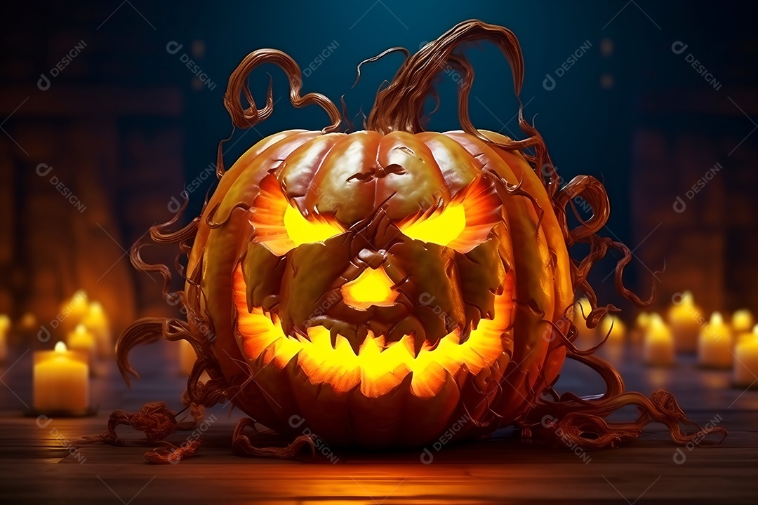 Renderização de fundo brilhante de abóbora de Halloween