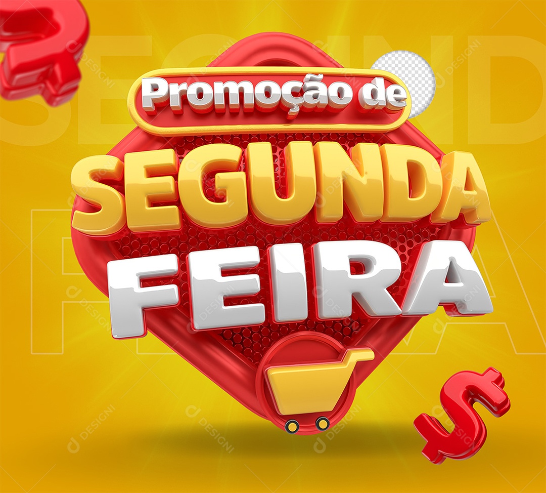 Selo 3D Promoção de Segunda Feira Vermelho e Amarelo para Composição PSD