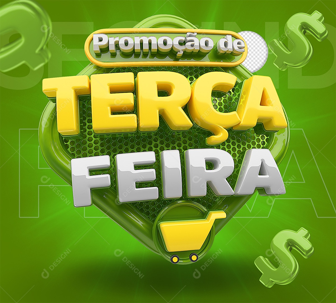 Promoção de Terça Feira Selo 3D Verde e Amarelo para Composição PSD