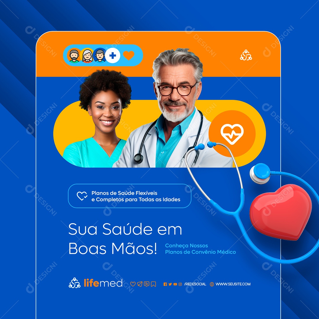 Convênio Médico Sua Saúde em Boas Mãos Social Media PSD Editável