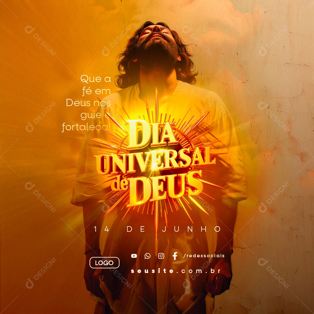 Dia Universal de Deus 14 de Junho Que a Fé em Deus nos Guie Social Media PSD Editável