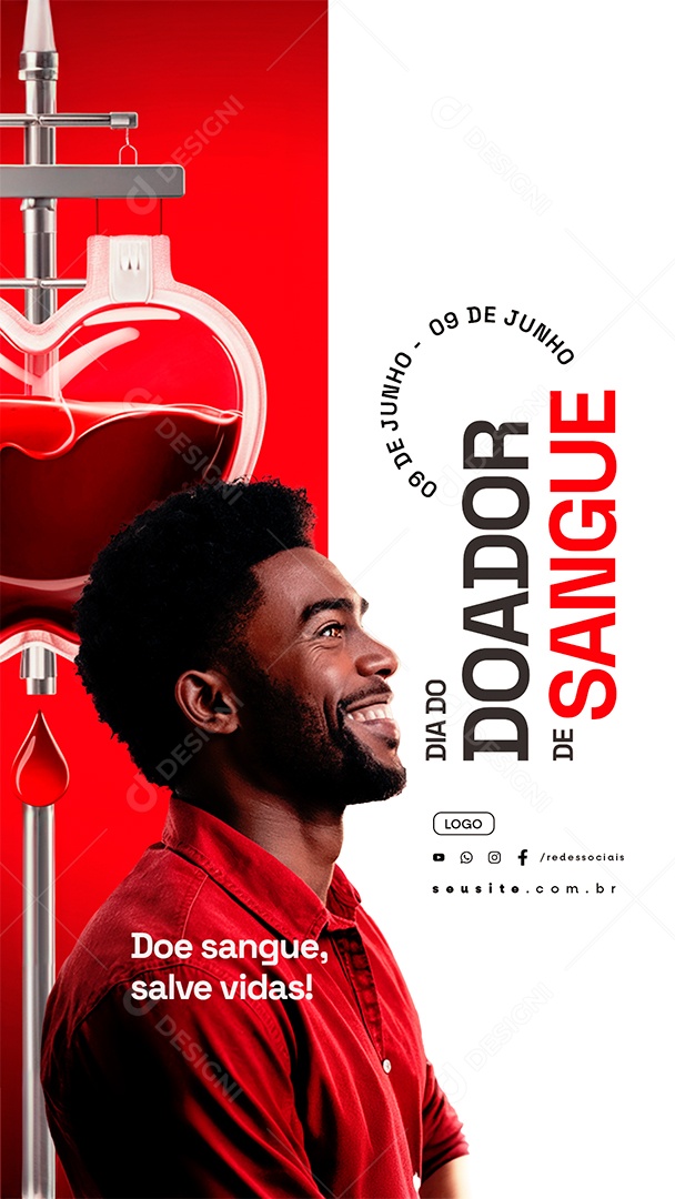 Story Dia do Doador de Sangue 14 de Junho Doe Sangue Salve Vidas Social Media PSD Editável