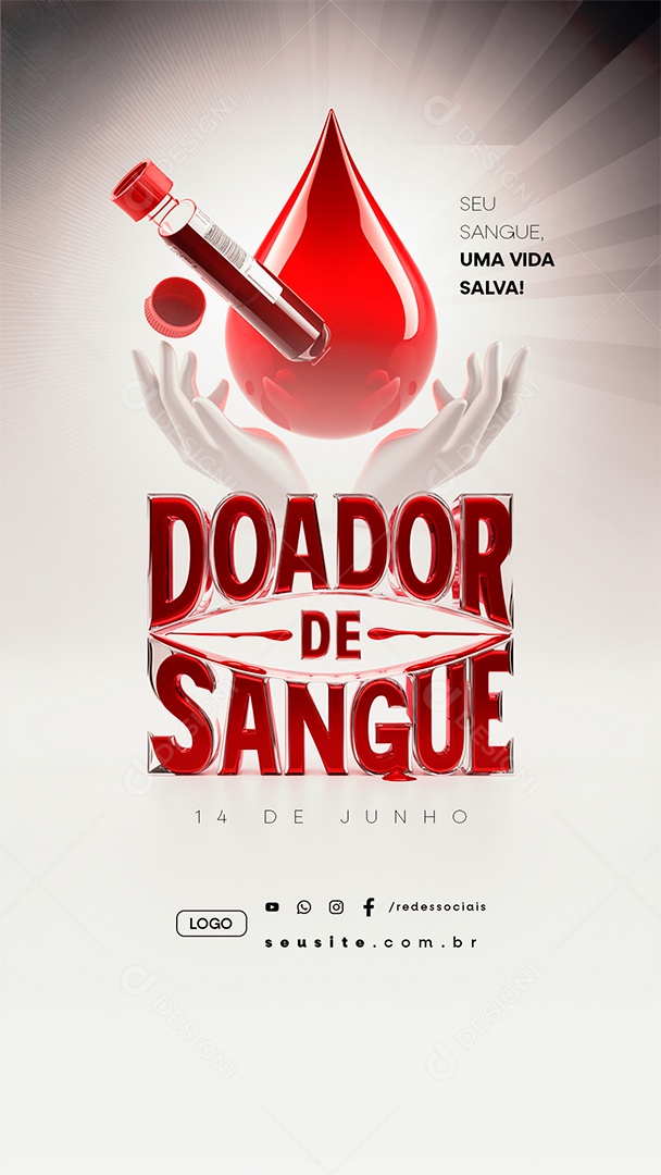 Story Dia do Doador de Sangue 14 de Junho Uma Vida Salva Social Media PSD Editável