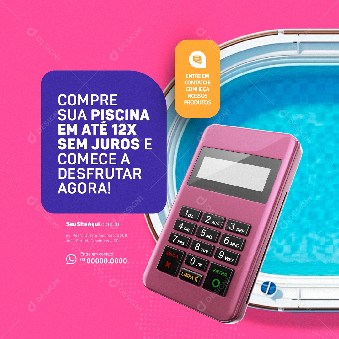 Loja de Piscinas Compre sua Piscina em Até 12x Sem Juros Social Media PSD Editável