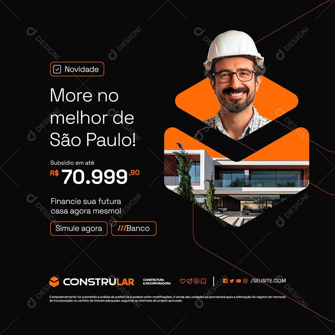 Construtora More no Melhor Financie sua Futura Casa Agora mesmo Social Media PSD Editável