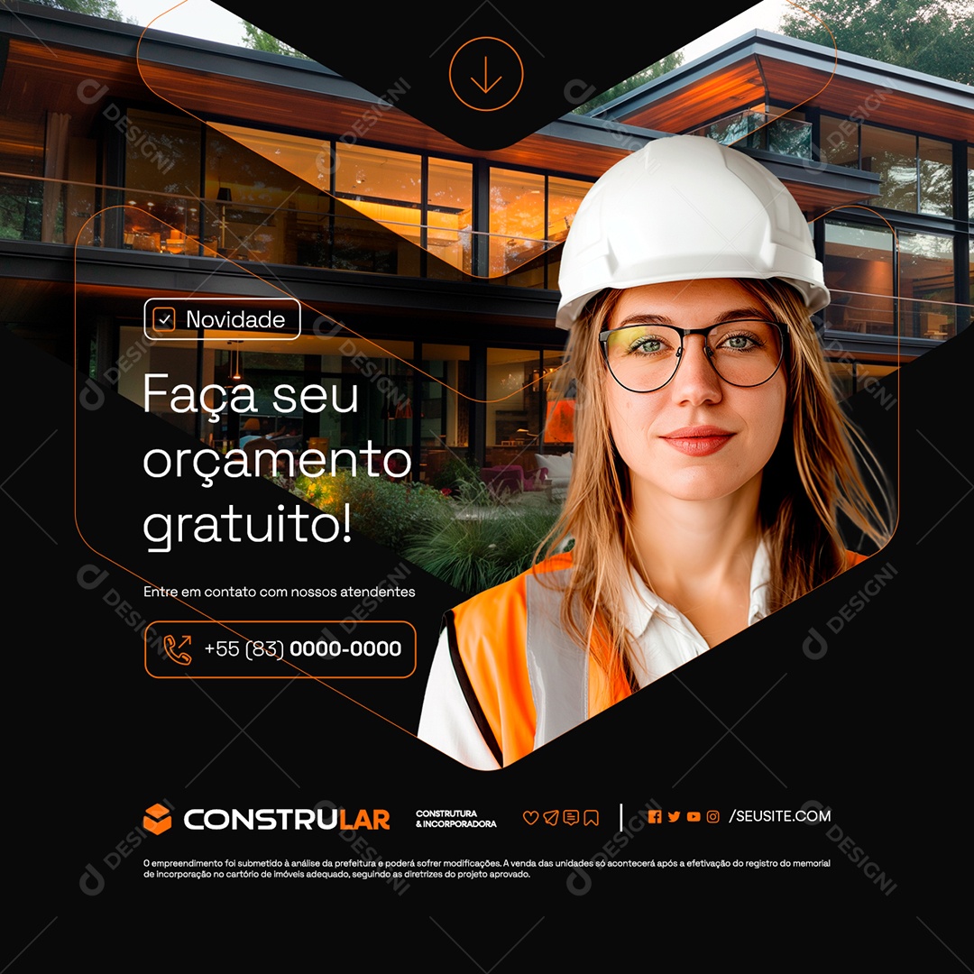 Construtora Faça seu Orçamento Gratuito Social Media PSD Editável