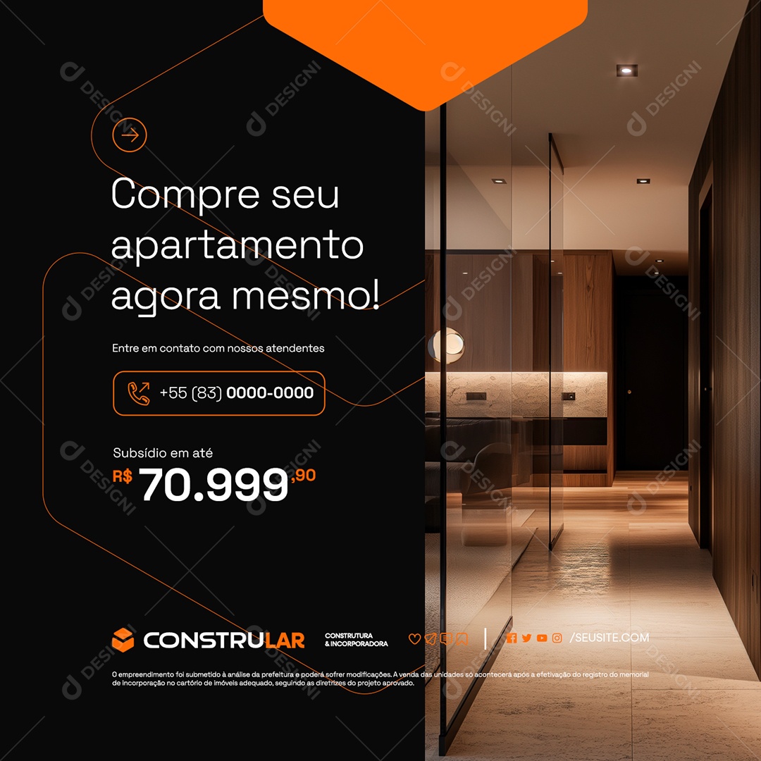 Construtora Compre seu Apartamento Agora Mesmo Social Media PSD Editável