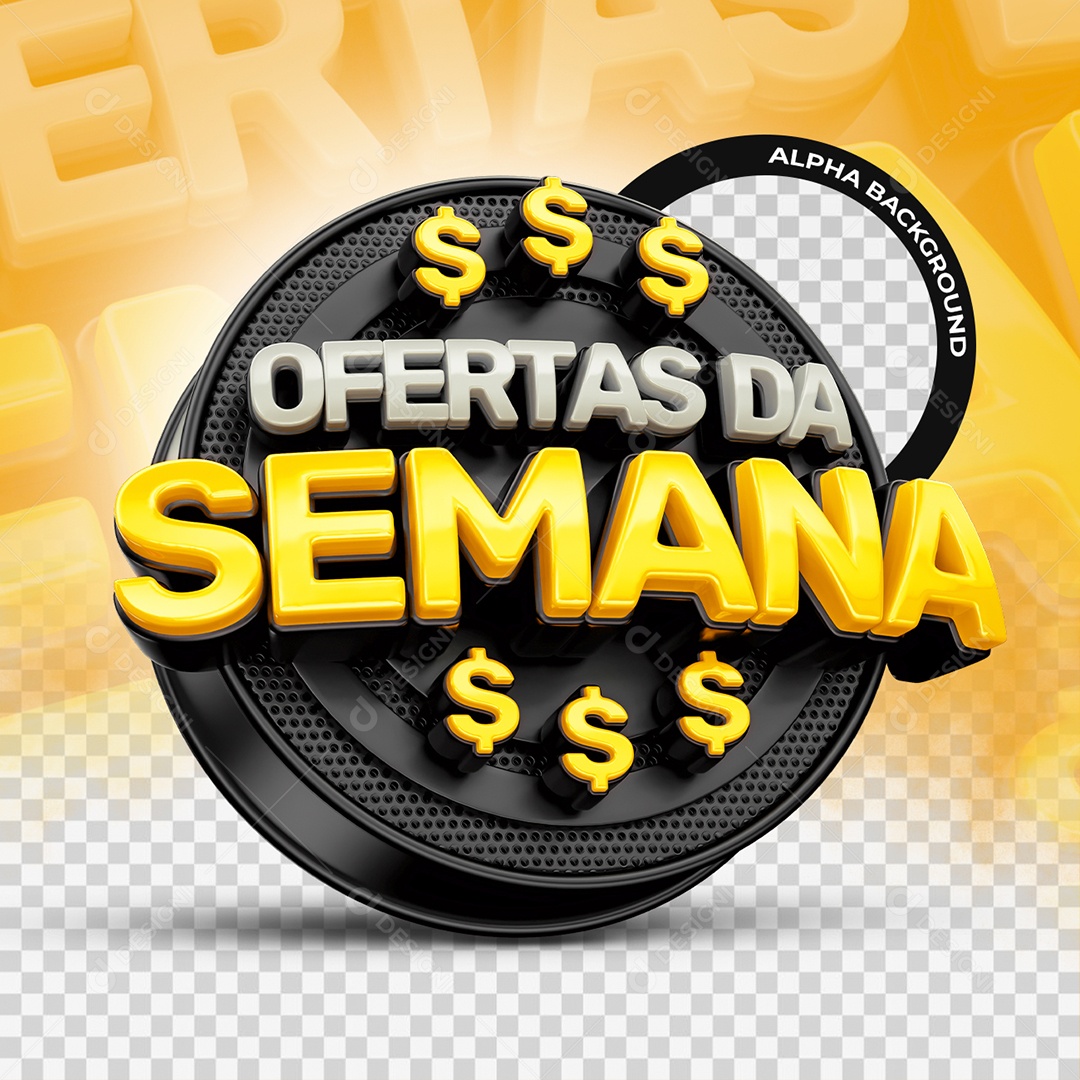 Ofertas da Semana Selo 3D Branco e Amarelo para Composição PSD