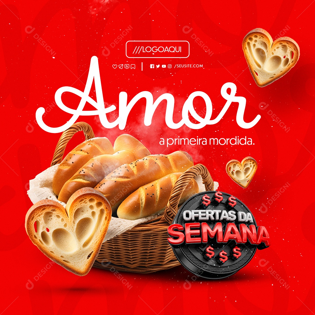 Ofertas da Semana Padaria Amor a Primeira Mordida Social Media PSD Editável