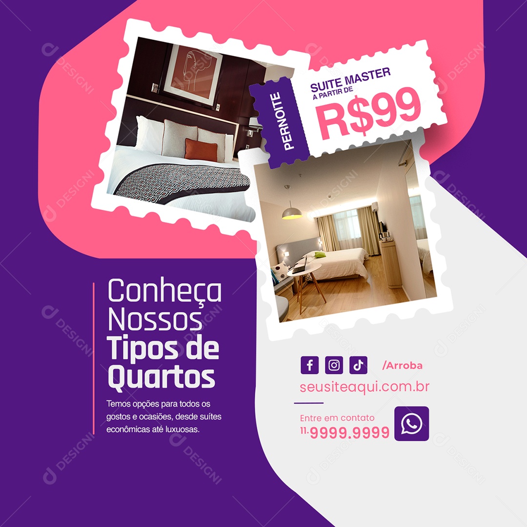 Motel Discover Our Room Types Social Media Editable PSD