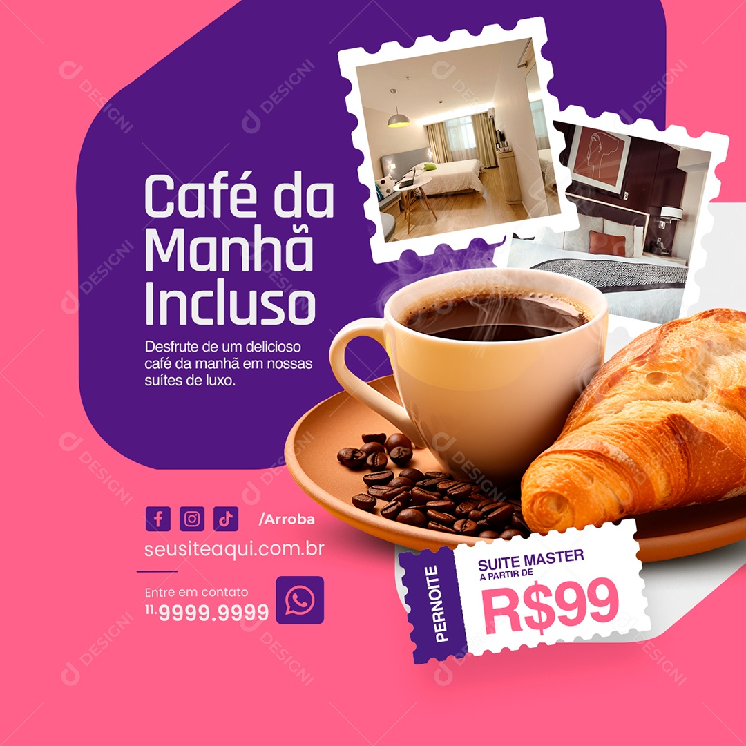 Motel Café da Manhã Incluso Social Media PSD Editável