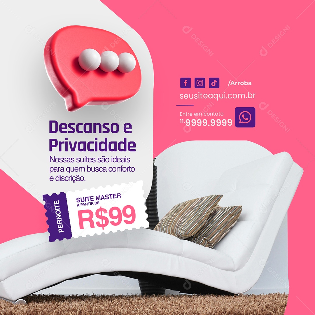 Motel Descanso e Privacidade Suíte Master Social Media PSD Editável