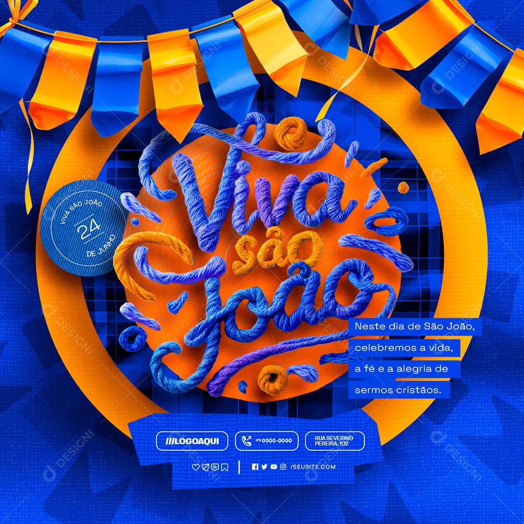 Dia de São João 24 de Junho Viva Celebremos a Vida Social Media PSD Editável