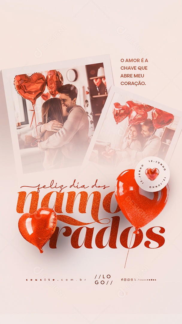 Story Feliz Dia dos Namorados 12 de Junho O Amor é a Chave Social Media PSD Editável