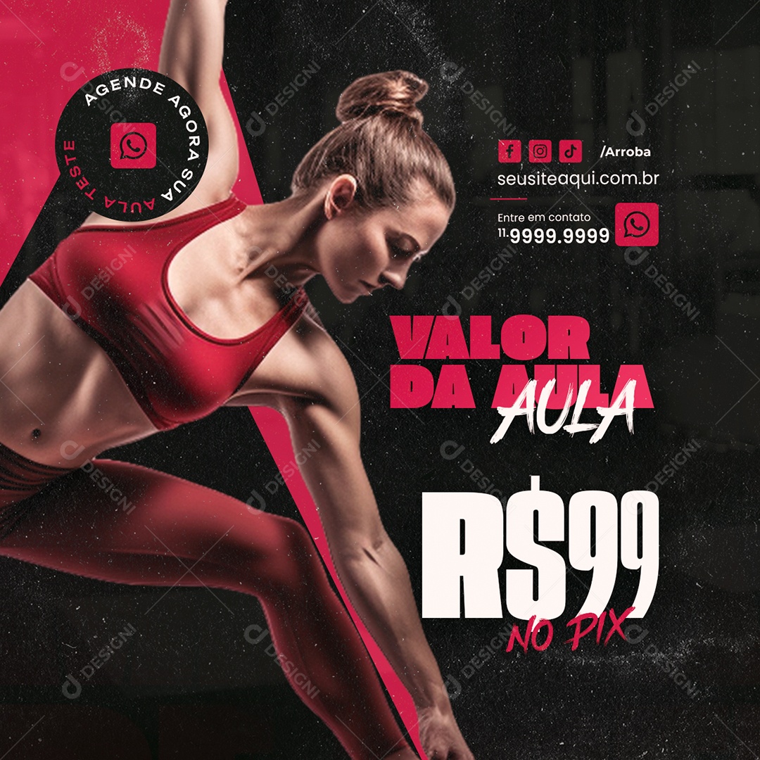 Personal Trainer Academia Valor da Aula Agende Agora Social Media PSD Editável