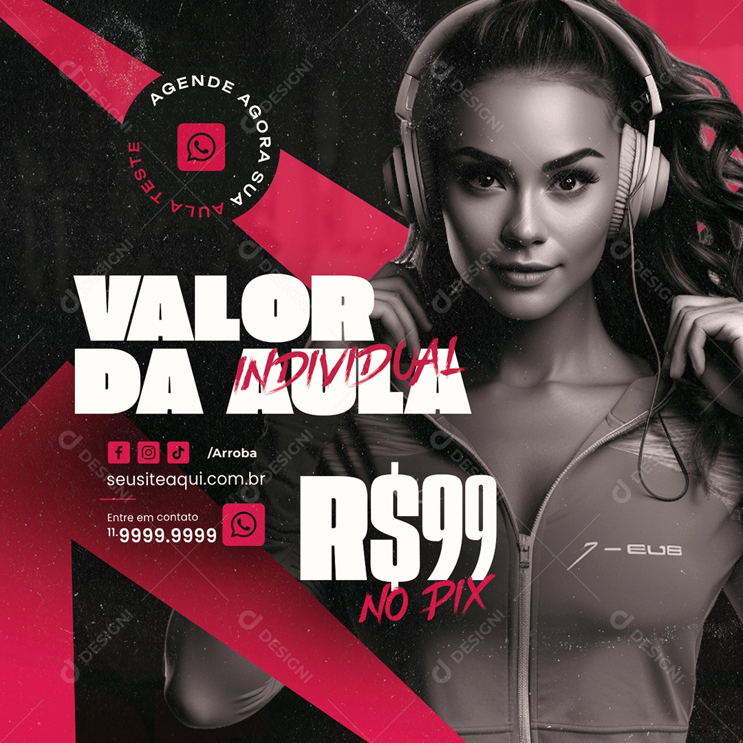 Personal Trainer Academia Valor da Aula Individual Social Media PSD Editável