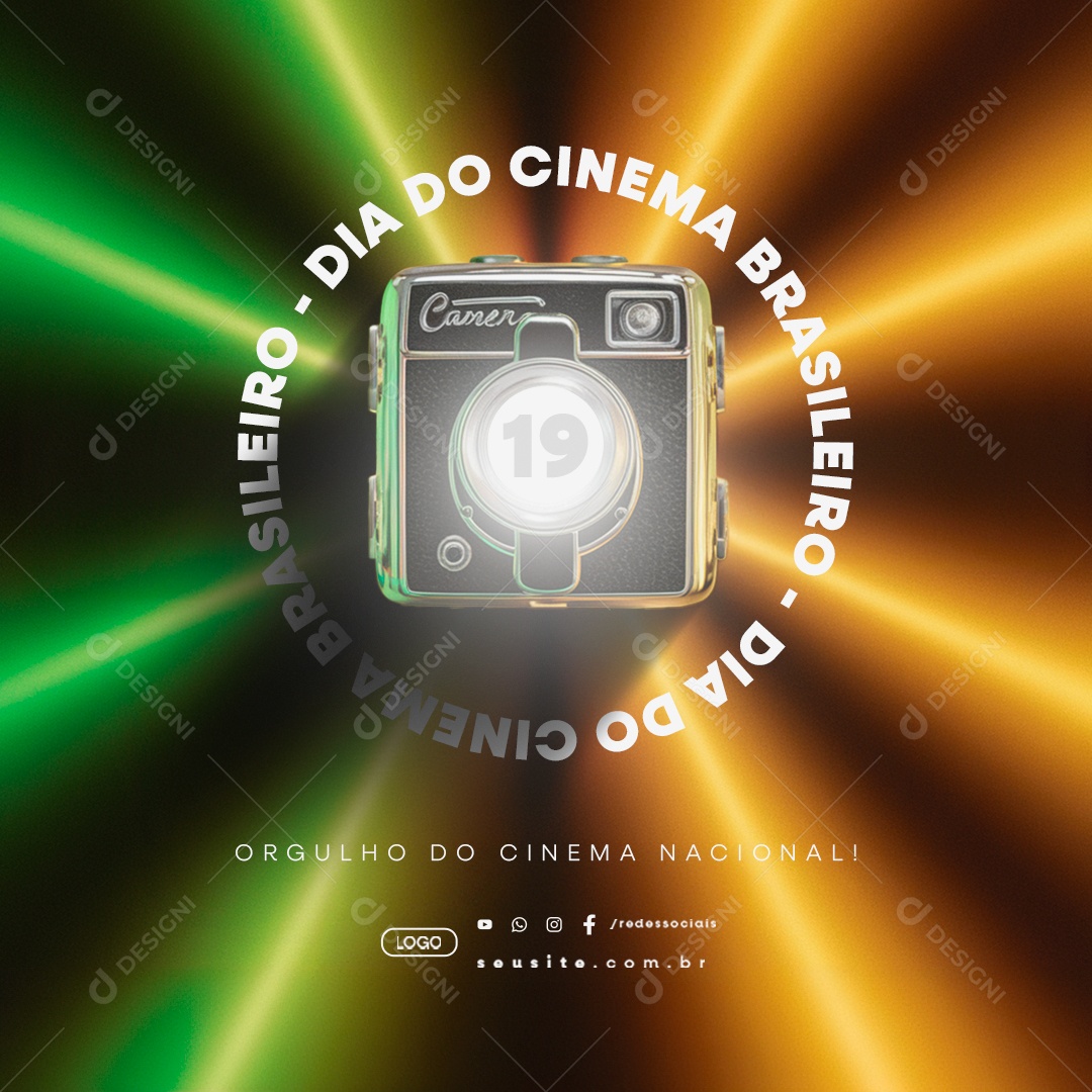 Dia do Cinema Brasileiro 19 de Junho Orgulho do Cinema Social Media PSD Editável