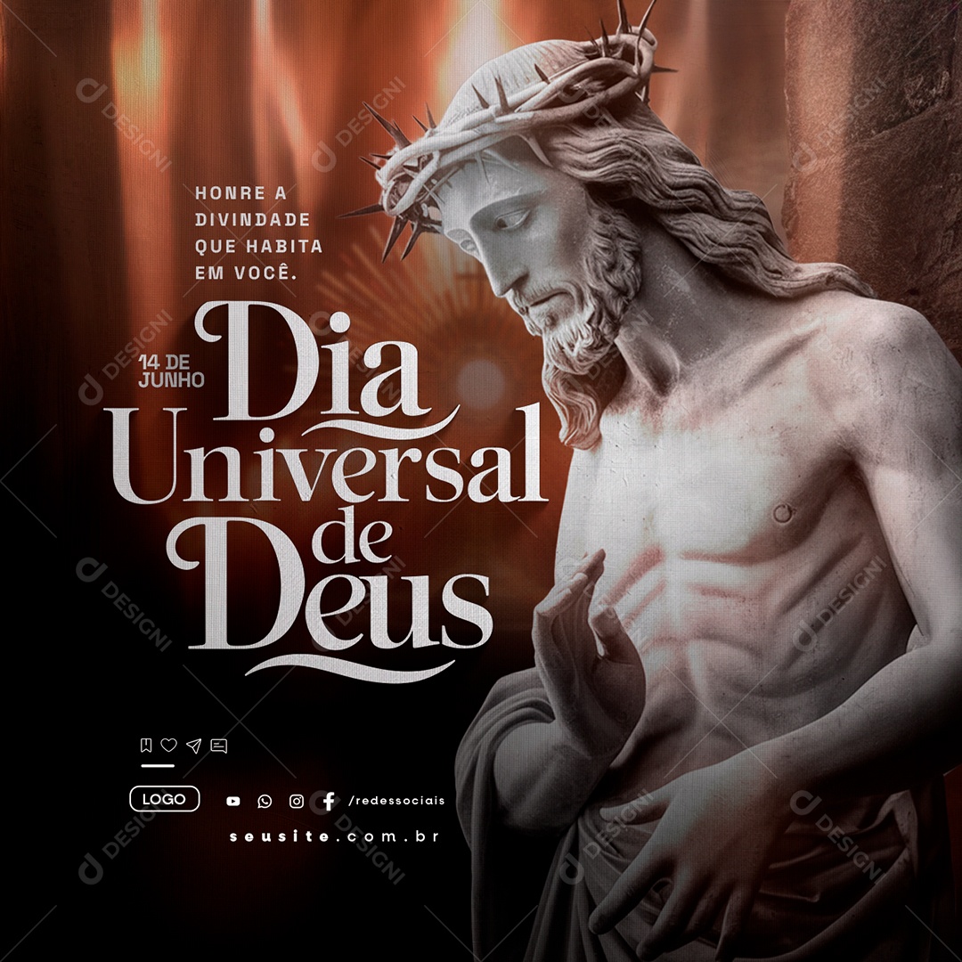 Dia Universal de Deus 14 de Junho Honre a Divindade Social Media PSD Editável