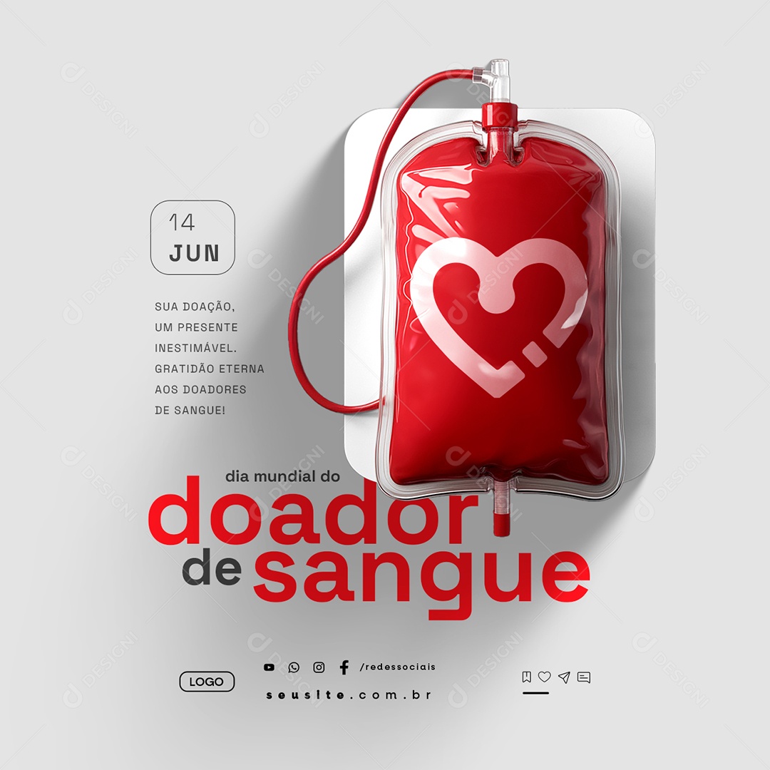 Dia Mundial do Doador de Sangue 14 de Junho Sua Doação Social Media PSD Editável