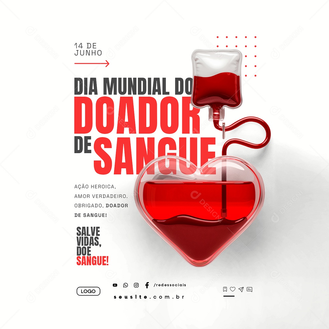 Dia Mundial do Doador de Sangue 14 de Junho Ação Heroica Social Media PSD Editável